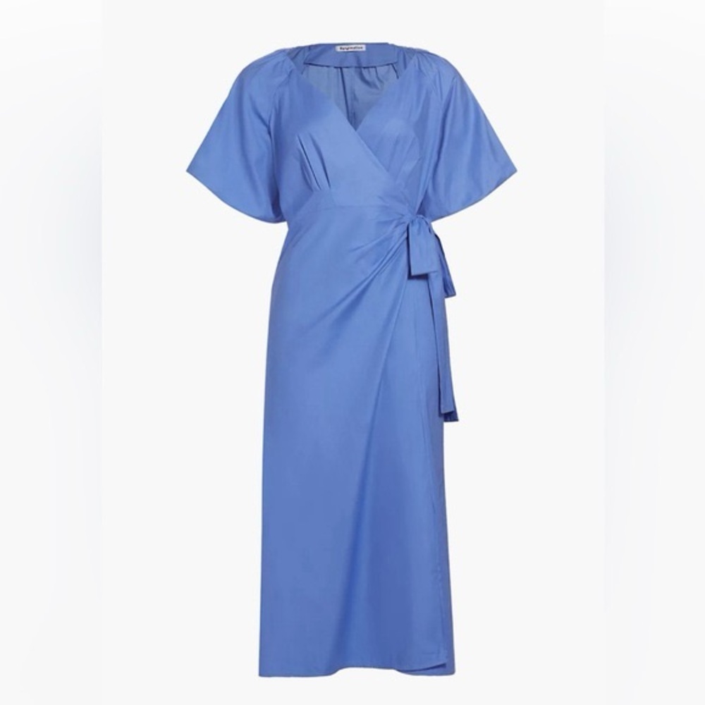 Reformation “Olea” Puff Sleeve Wrap Dress in Dusk Blue – Size Large (NWT) - Picture 4 of 14